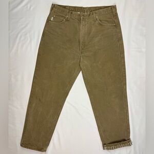 Vtg Carhartt Mens Flannel Lined Jeans 38 x 31 Olive Green Y2K Denim A7